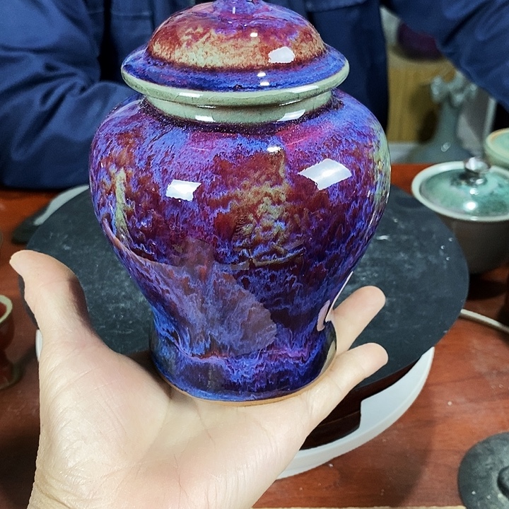 瓷片尚峰钧窑作品茶叶罐