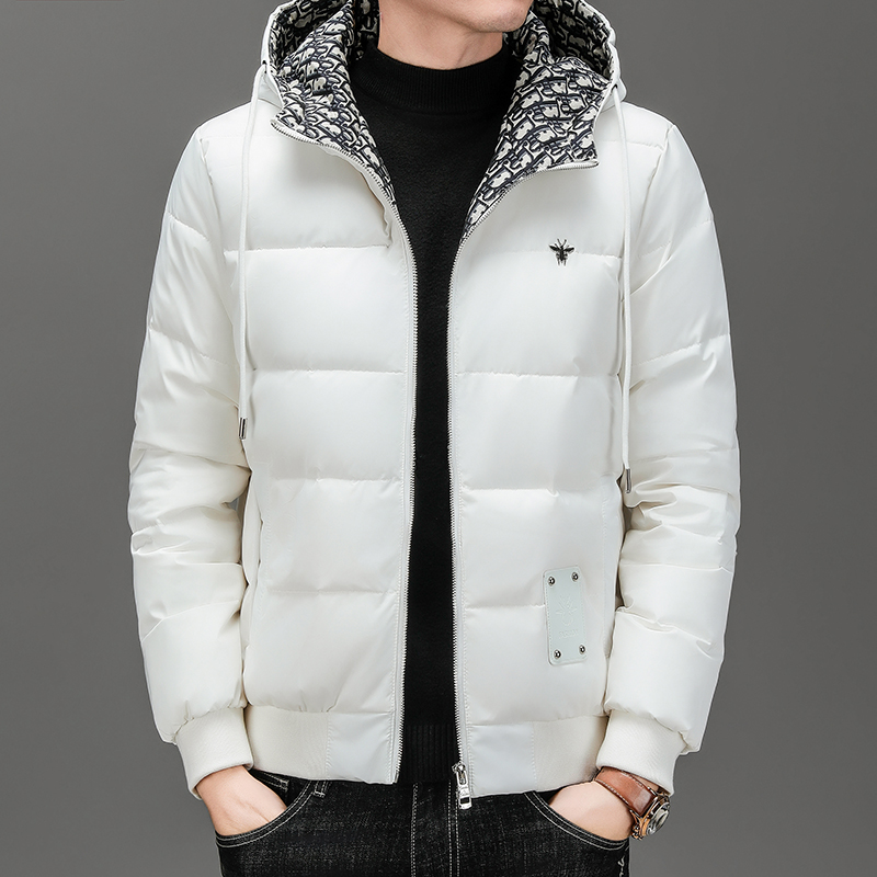 【法国高奢】90白鸭绒男士连帽高端羽绒服短款休闲时尚加厚潮流外套