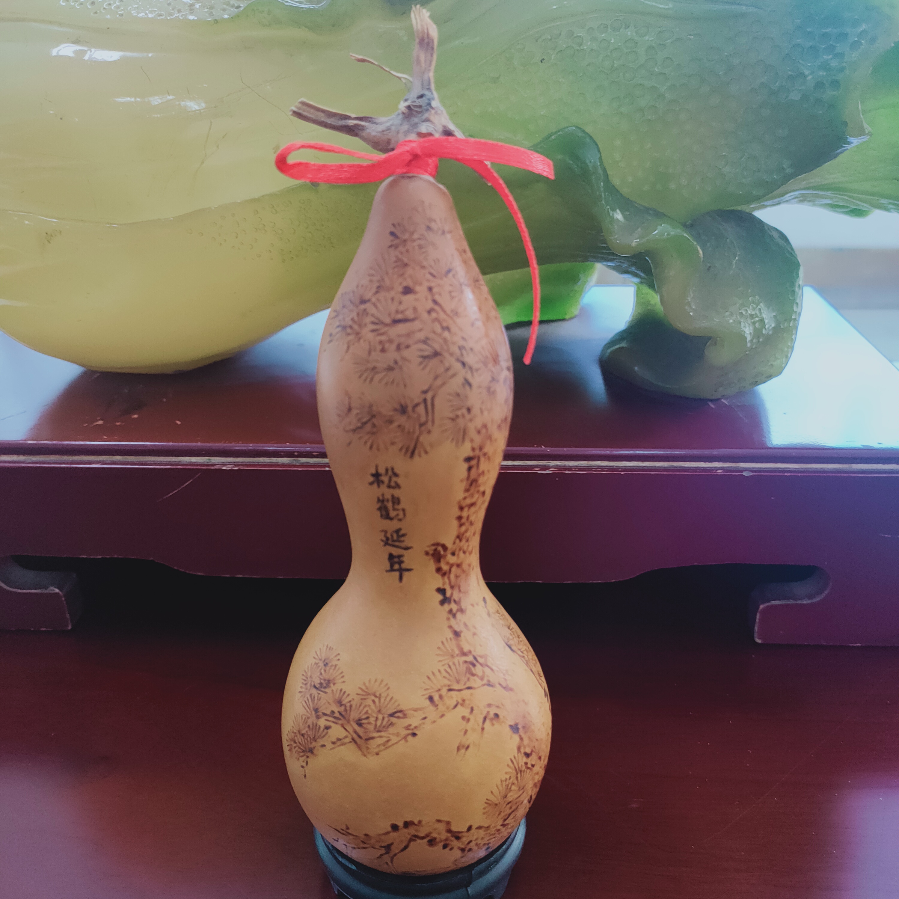 9年以上老葫芦摆件手工烙画异形葫芦 《松鹤延年》