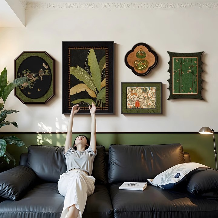 042/法式复古客厅装饰画高级感组合床头壁画中古风沙发背景墙挂画