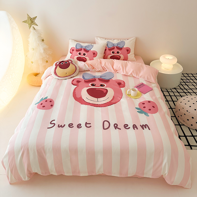 乐童 浮力莓莓熊数码定位印花三件套四件套可爱幼儿园女孩