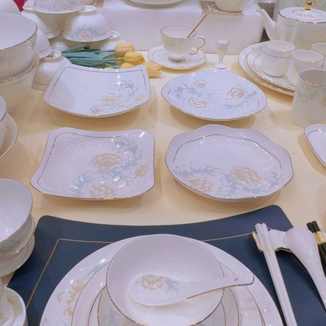 45%以上骨粉骨瓷描金清雅单买碗盘