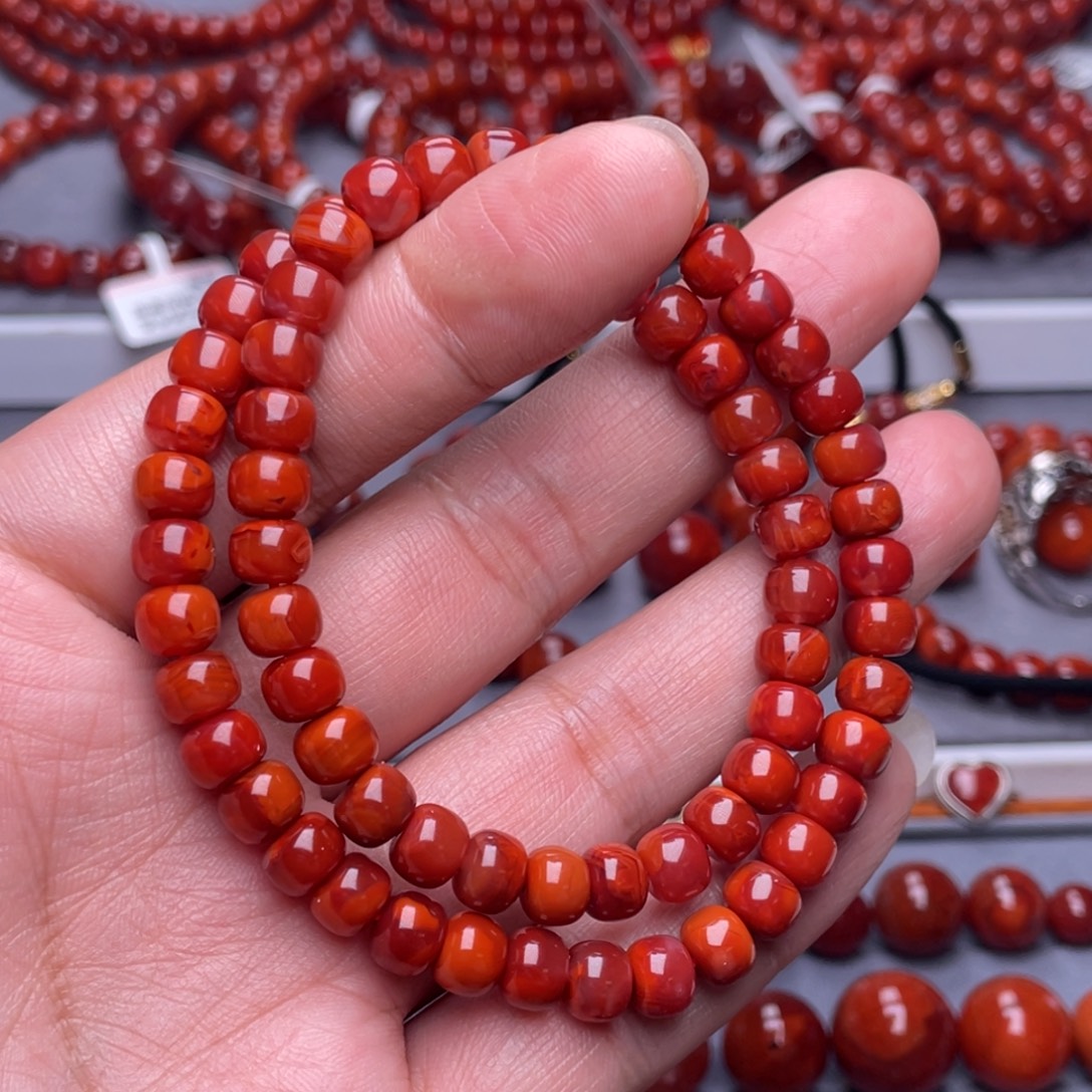 敏***络南红玛瑙未镶嵌配珠7.1mm瓦西玫红多圈