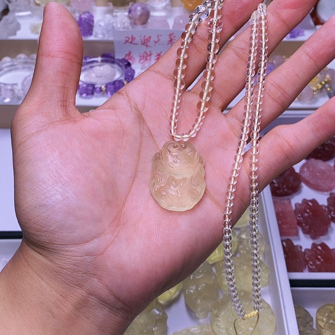 水晶颈饰未镶嵌黄水可爱狐吊坠 送链子