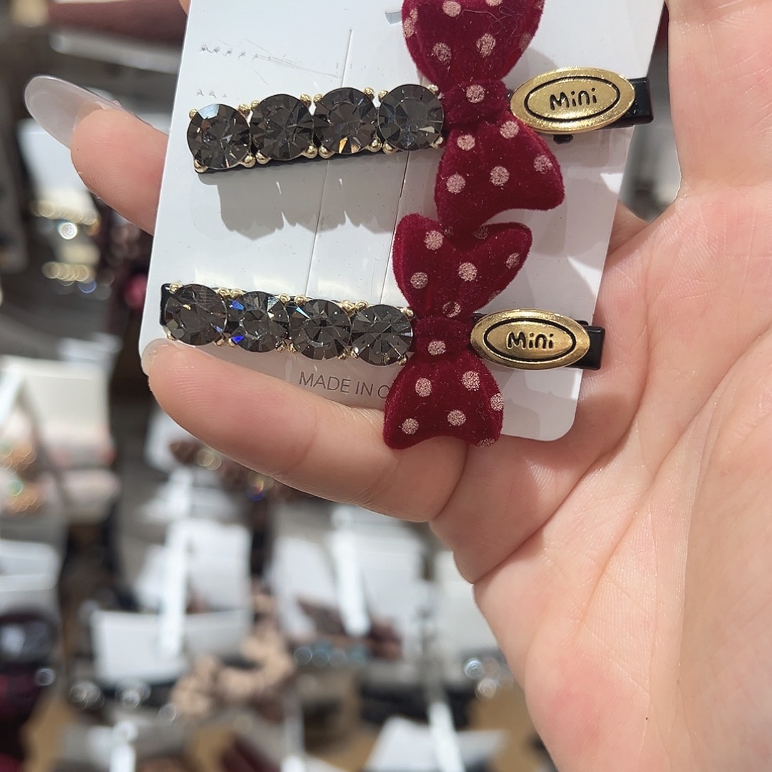 非金属红色波点蝴蝶结鸭夹