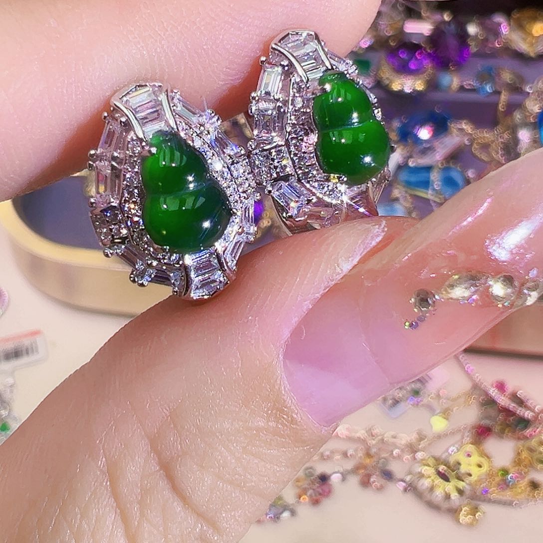 翡翠银S925镶嵌耳饰