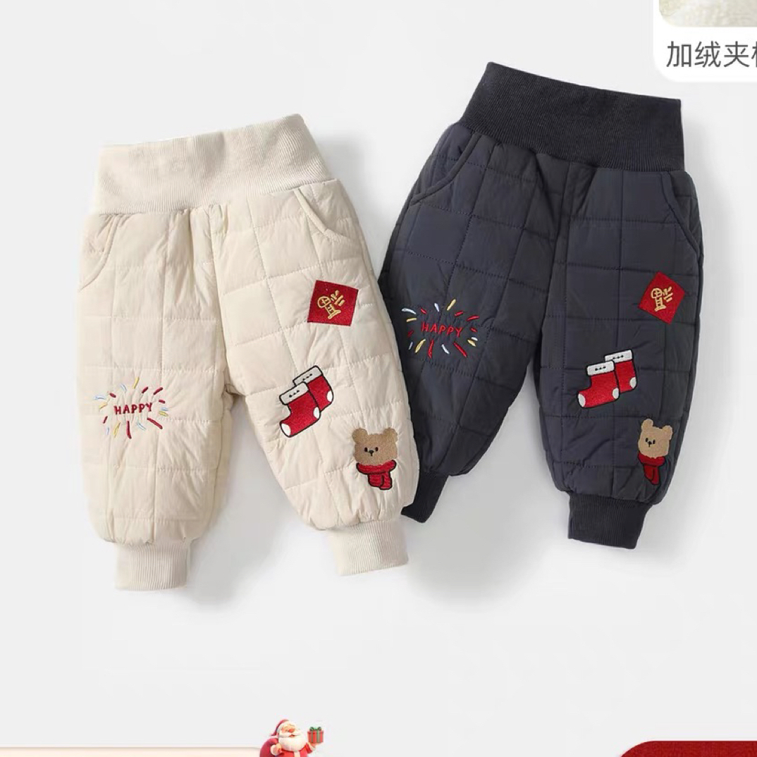 男童裤子冬装2025新款宝宝加绒夹棉棉裤婴儿束脚裤冬季儿童拜年服