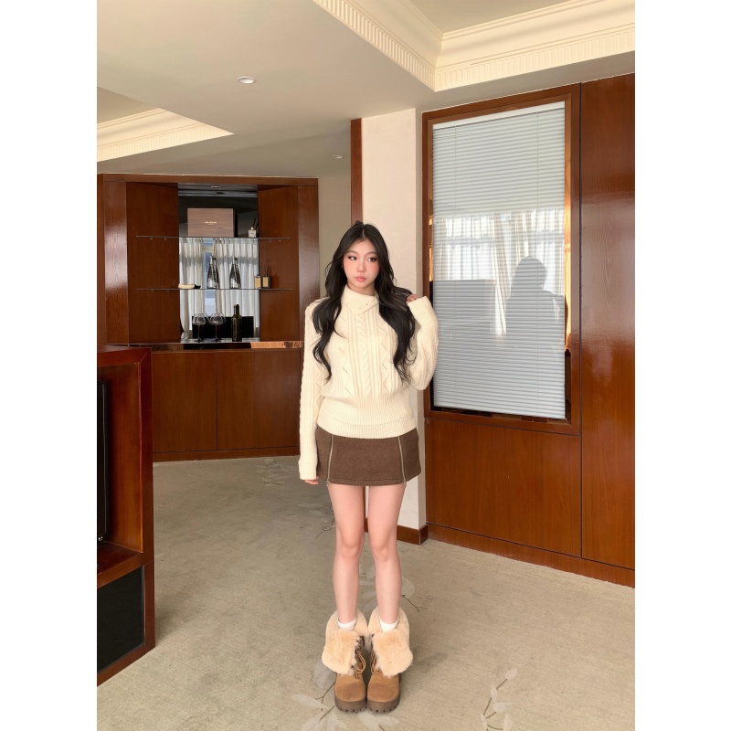 凉皮 复古棕色拉链mini设计感半身裙辣妹短裙防走光裙裤2525295