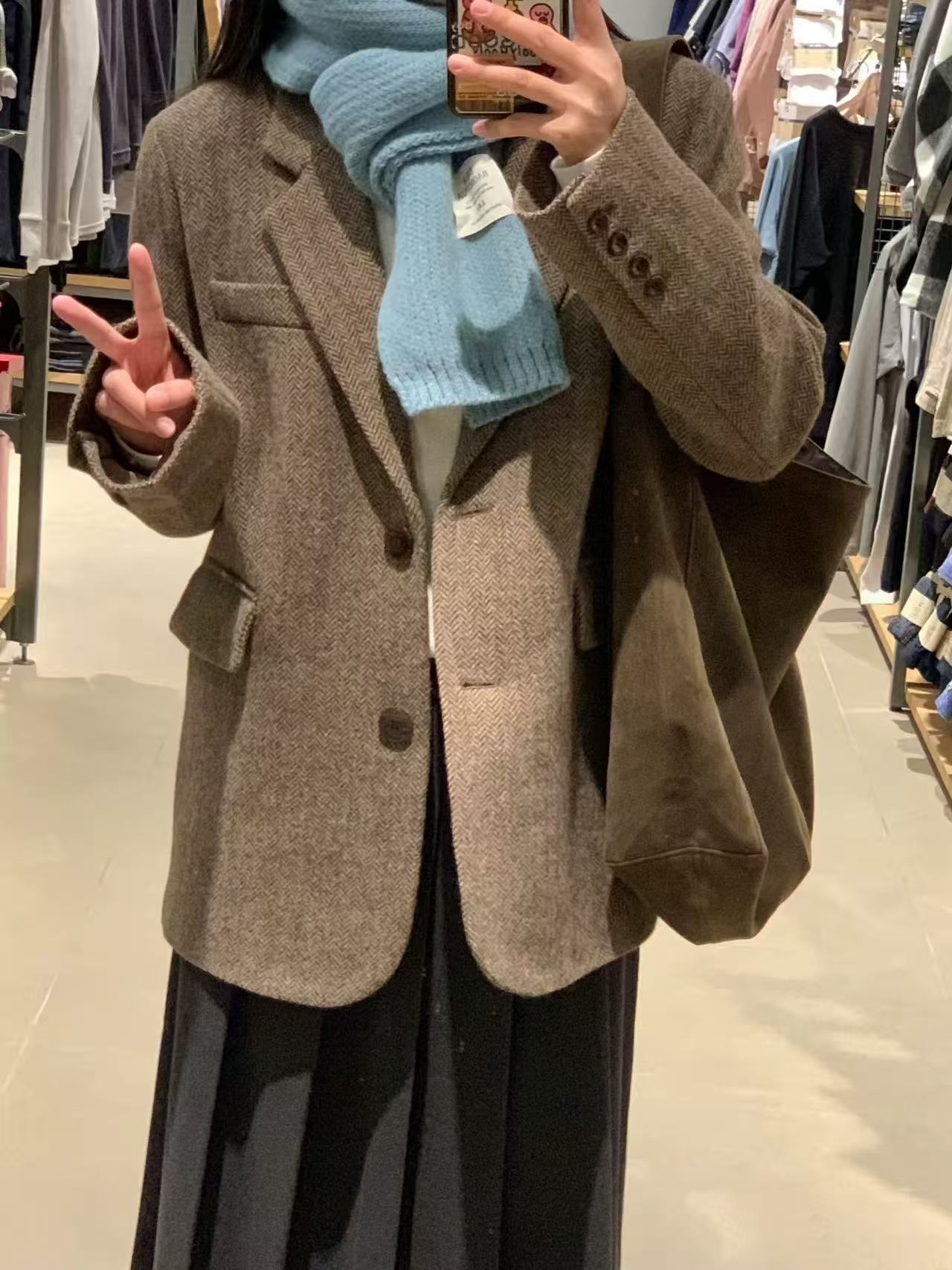 【清仓】秋冬常规宽松型薄款毛呢外套气质百搭开衫宽松