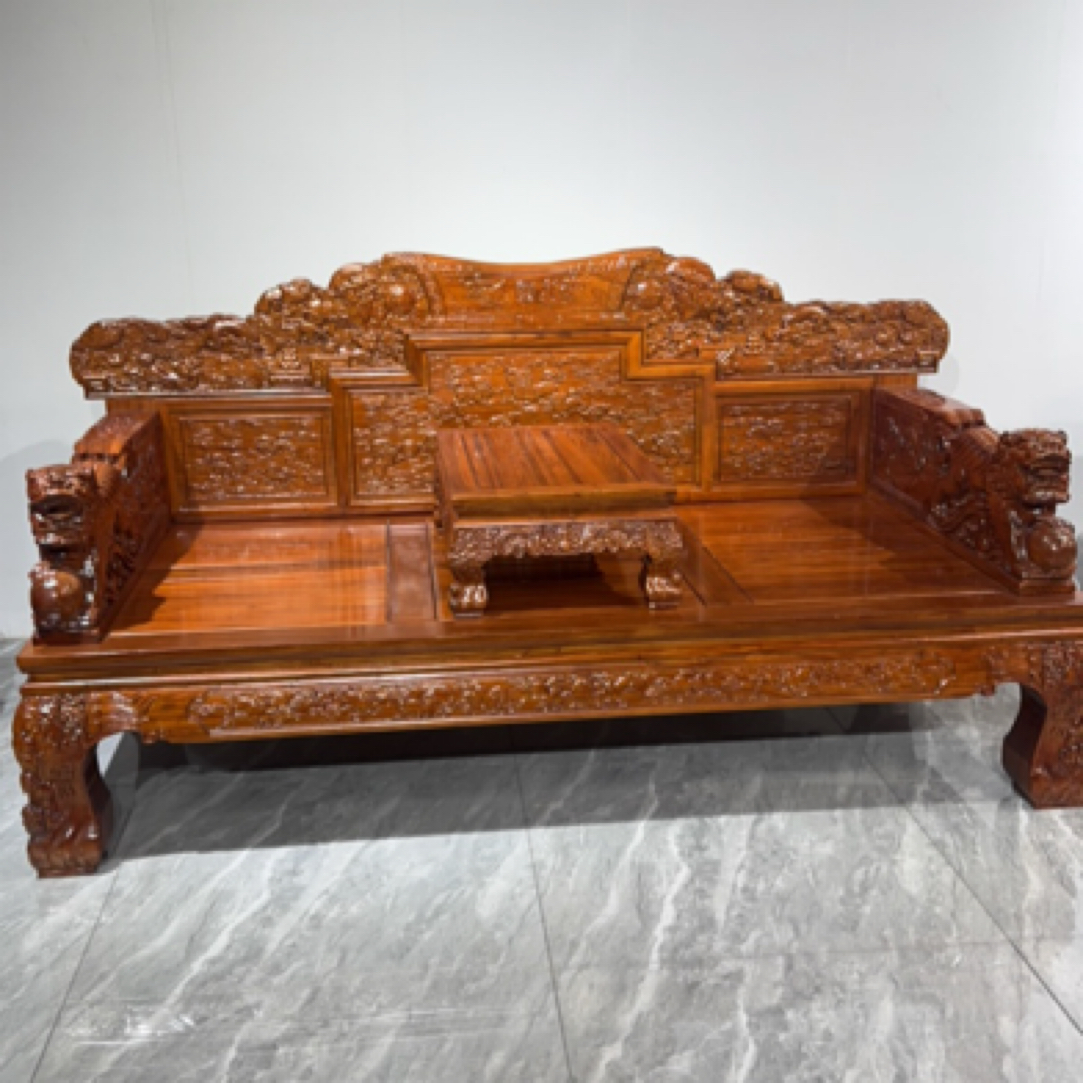大款百狮罗汉床老榆木长2米1宽1米