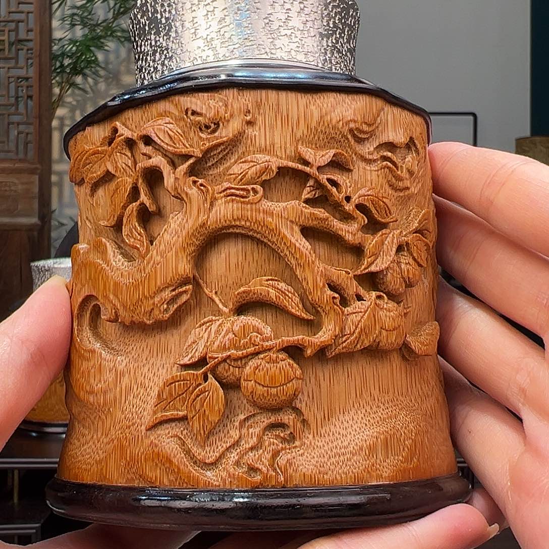 竹竹雕事事如意茶叶罐