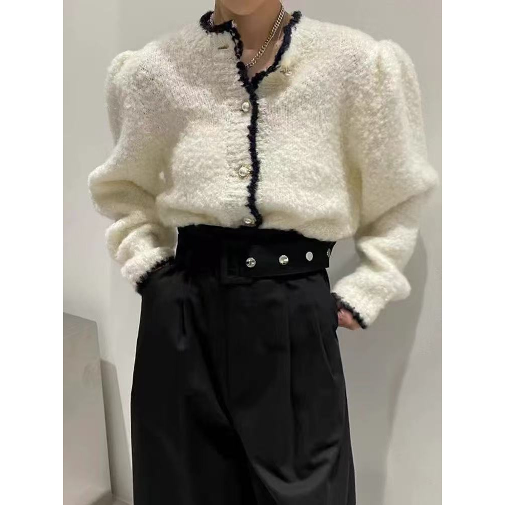 612 Y142毛衣外套女秋冬新款法式复古撞色设计感针织开衫C6