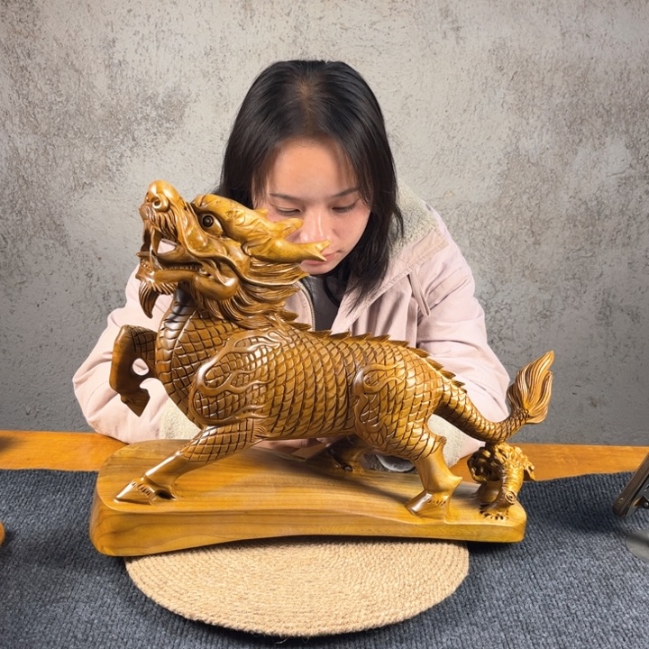 金丝楠金丝楠木摆件麒麟