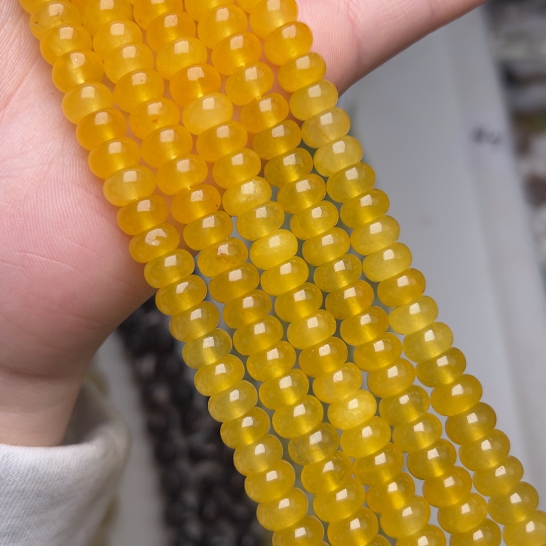 玛瑙/玉髓合金珠宝半成品K105。8.3mm蜜蜡玉算盘珠一条