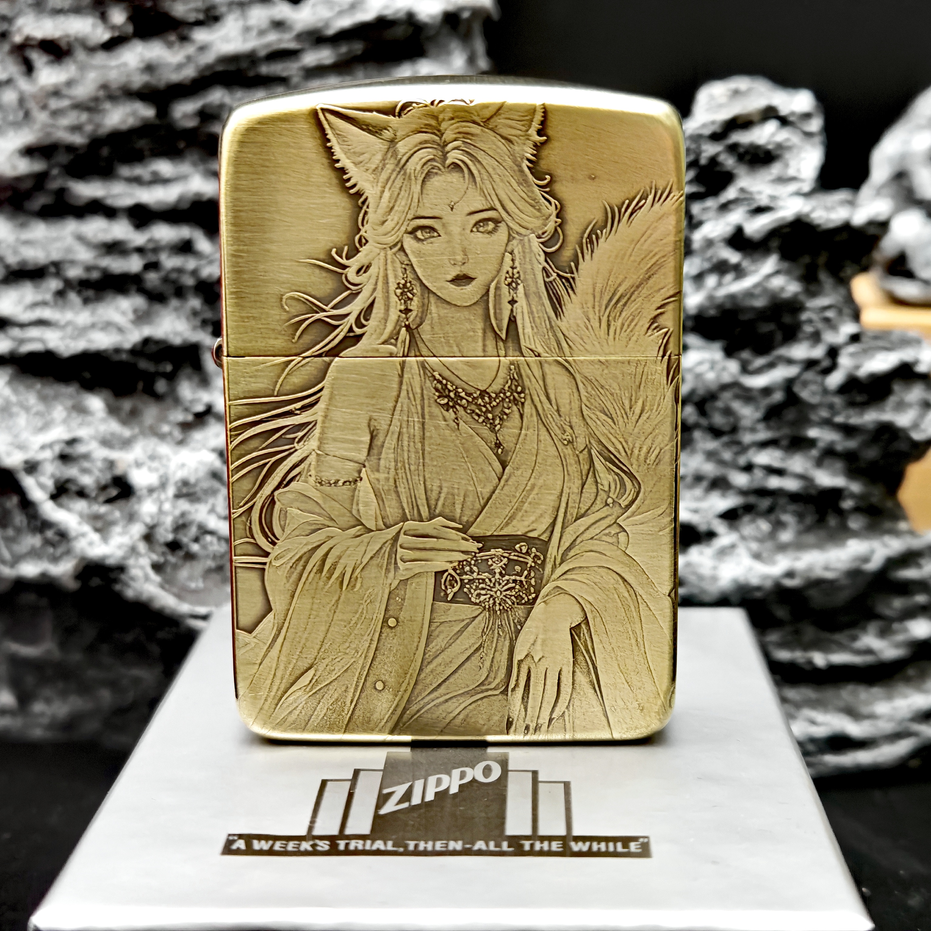 ZIPPO打火机正品1941复刻黄铜精雕令狐公主 妲己九尾狐煤油DYJ1