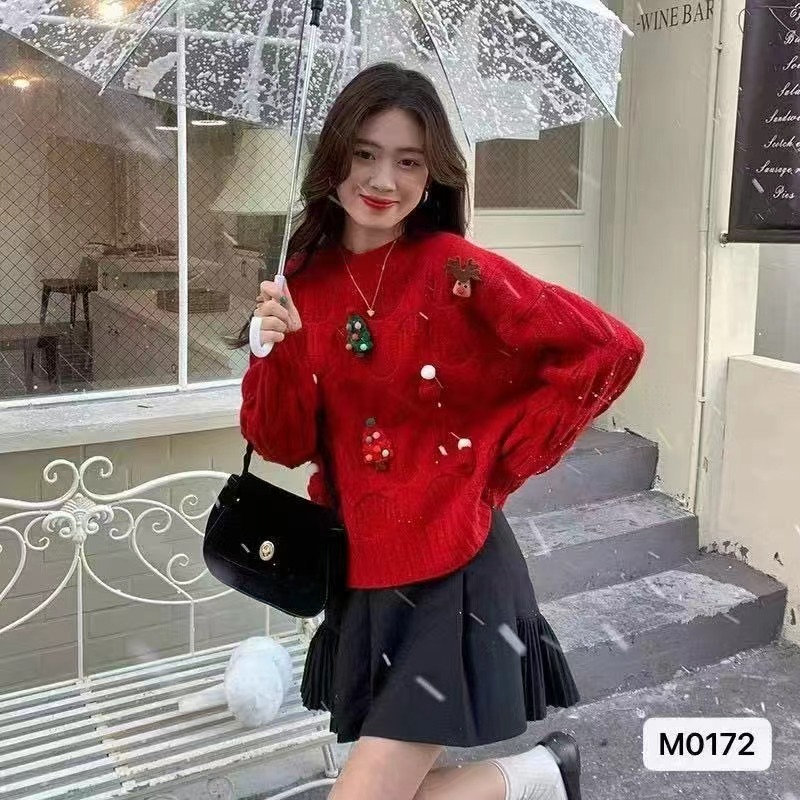 2025冬新圣诞树立体韩系少女可爱减龄显瘦甜美设计性感毛衣