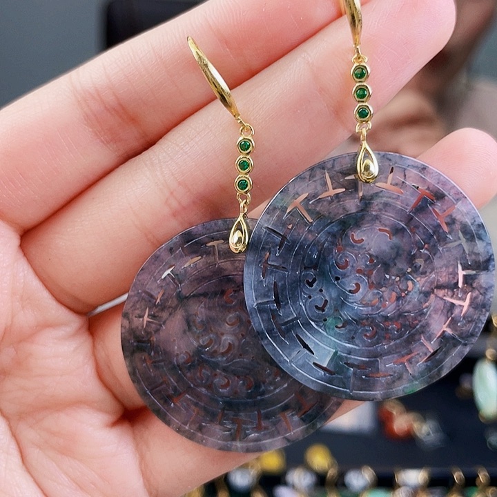 翡翠耳饰银S925镶嵌饰品