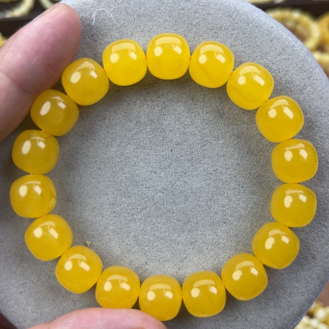 t***e蜜蜡未镶嵌手串乌料焦皮同料橘红12.8*12.2腕口18+