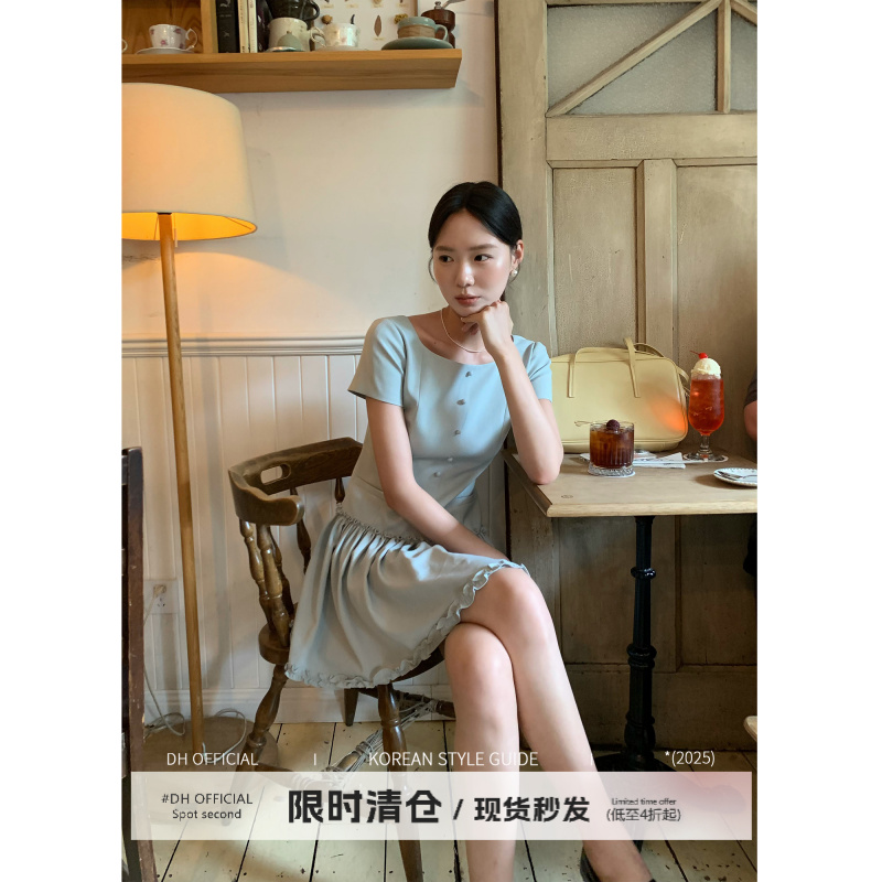 清 DH OFFICIAL 大花【德鲁纳公园 Park】甜美荷叶花边花苞连衣裙