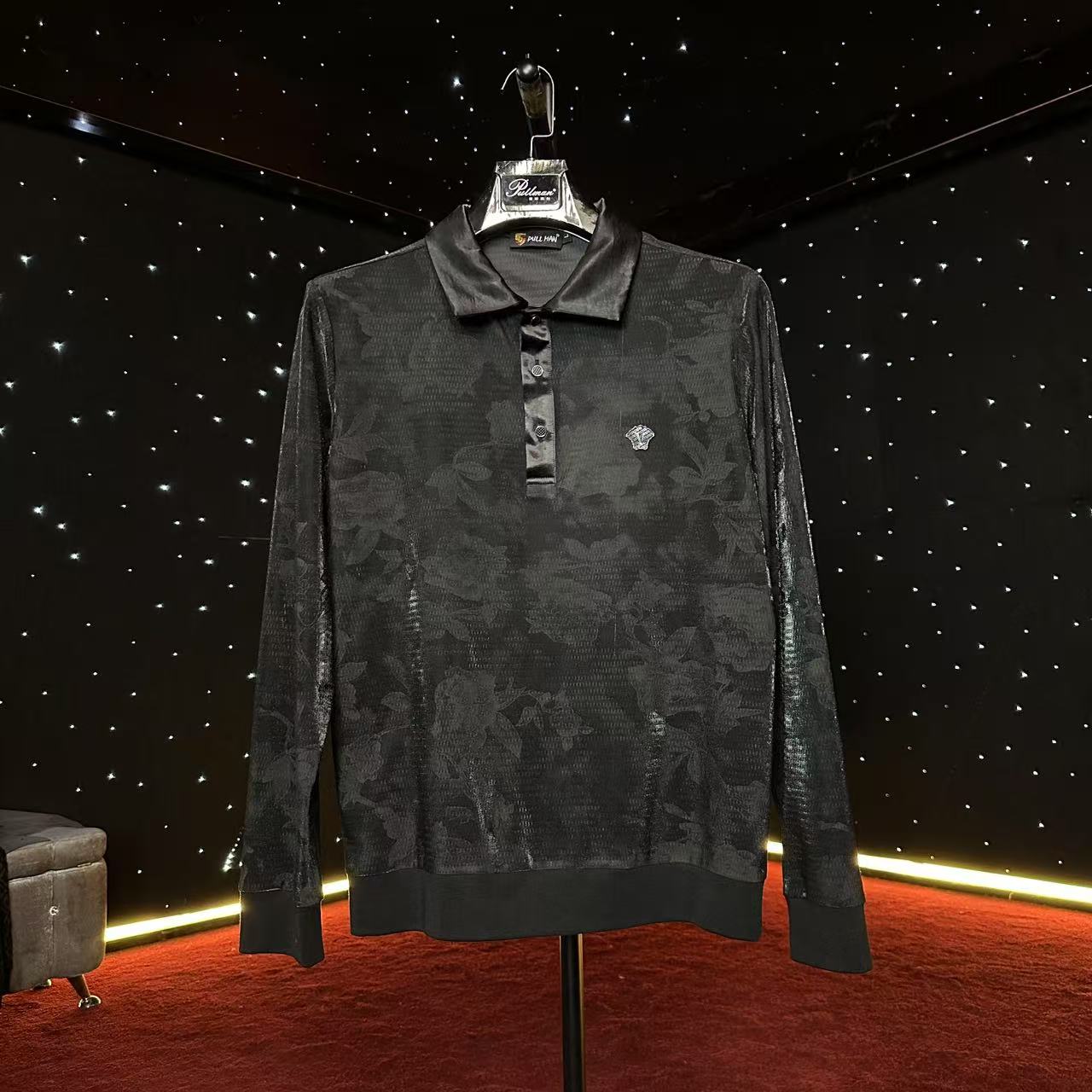 【设计】美人头小标 高端长袖T恤休闲POLO领刺绣春季新款