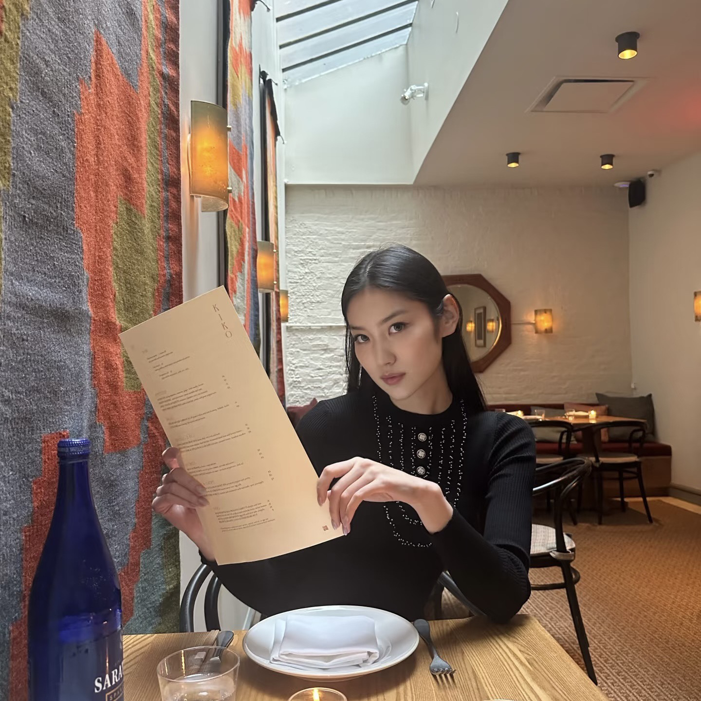 99新 Chanel/香奈儿 D500016/珍珠装饰针织收腰连衣裙/34码