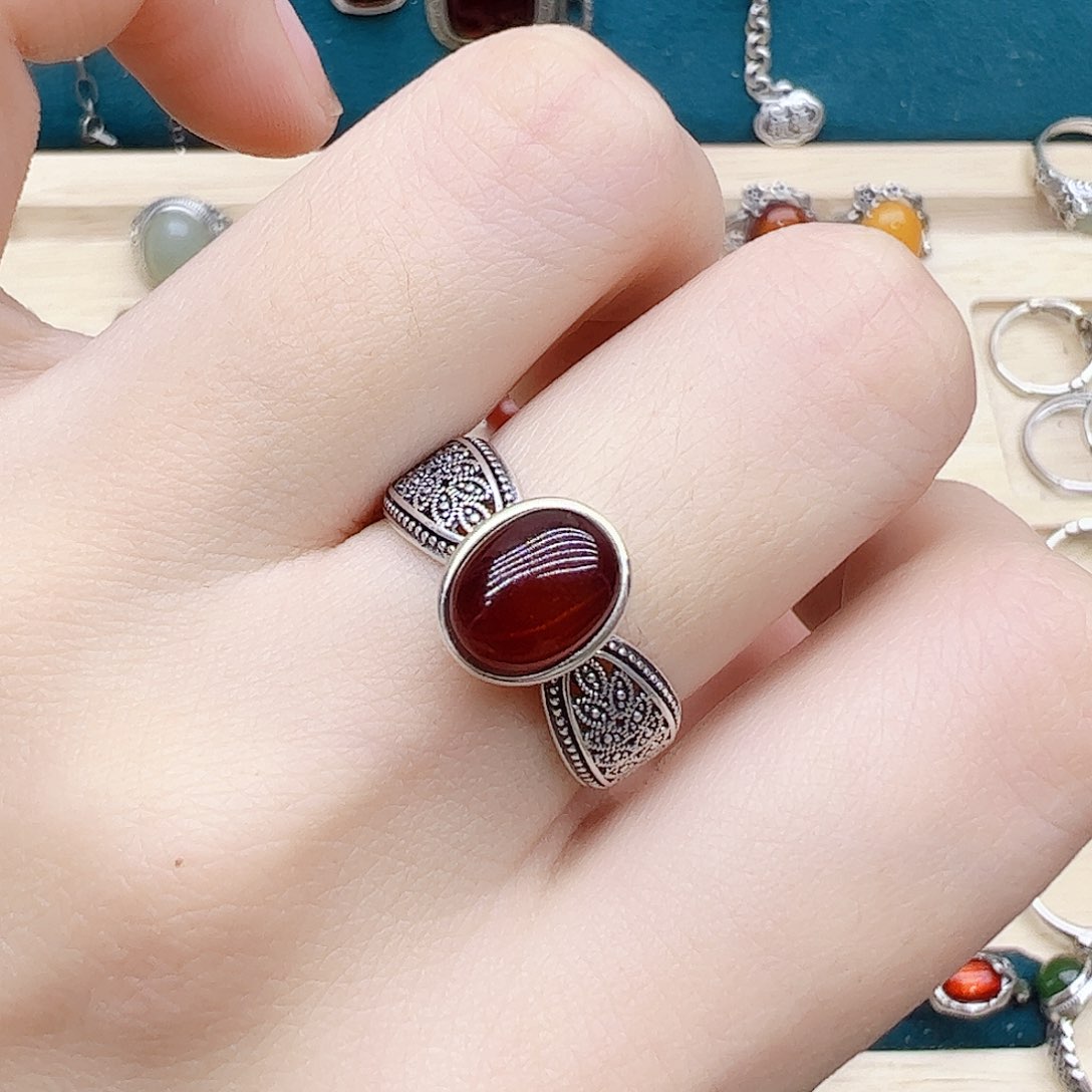 血珀戒指银S925镶嵌，