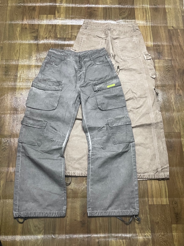 工装裤复古多口袋休闲裤dirty fit风宽松做脏直筒时尚牛仔裤做旧