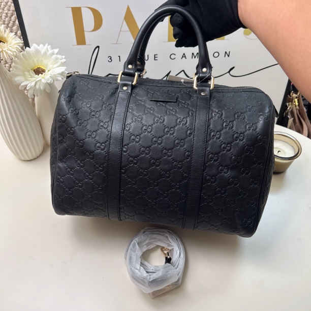 95新 GUCCI/古驰 95新古驰经典黑色压纹波士顿手提99646568