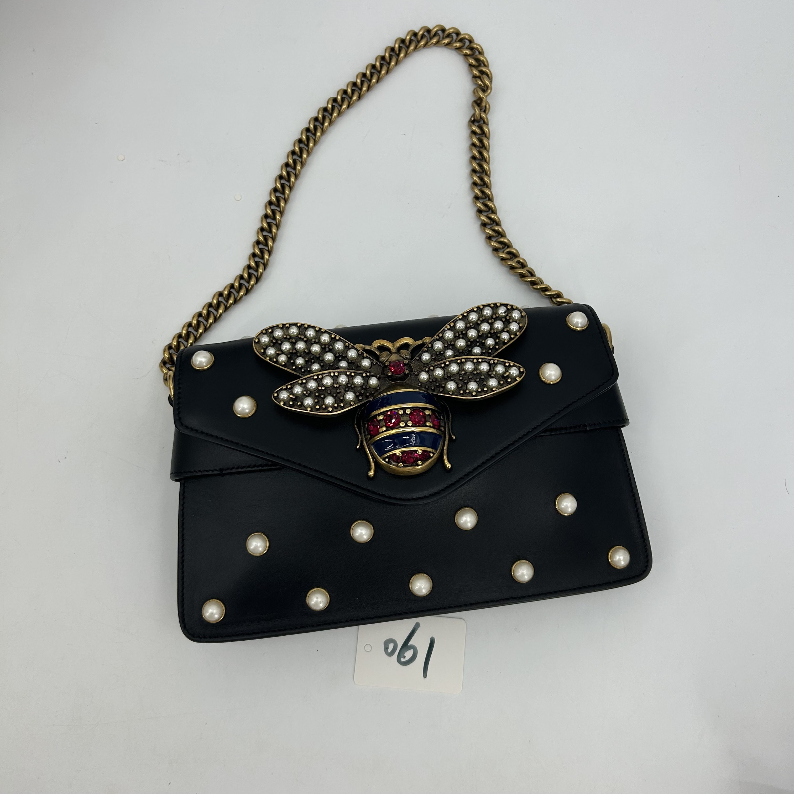 95新 GUCCI/古驰 Y/061黑色蜜蜂手拿包