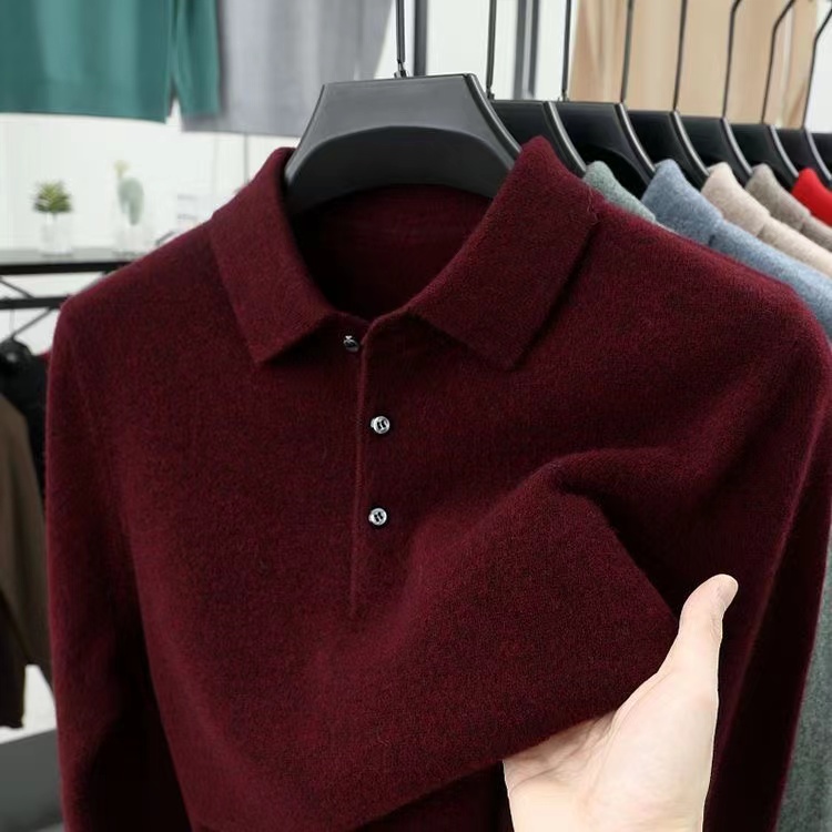2025翻领商务上衣羊毛衫男士纯色打底衫polo秋冬8813