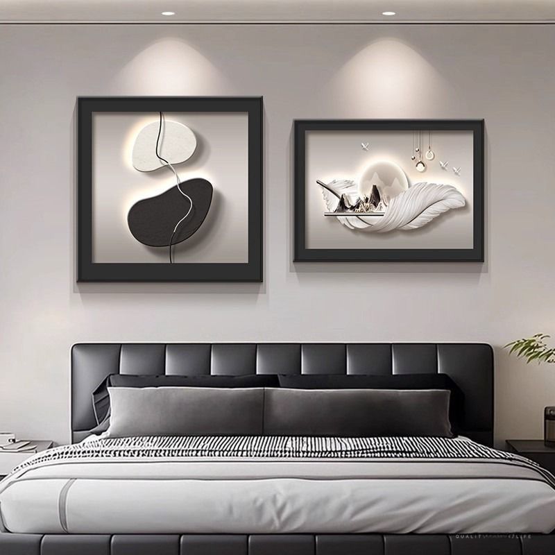 现代轻奢高级感卧室装饰画主卧床头羽毛挂画2025新款客厅餐厅壁画