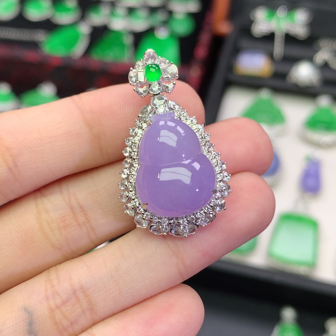 翡翠18K金镶嵌吊坠(不含链)