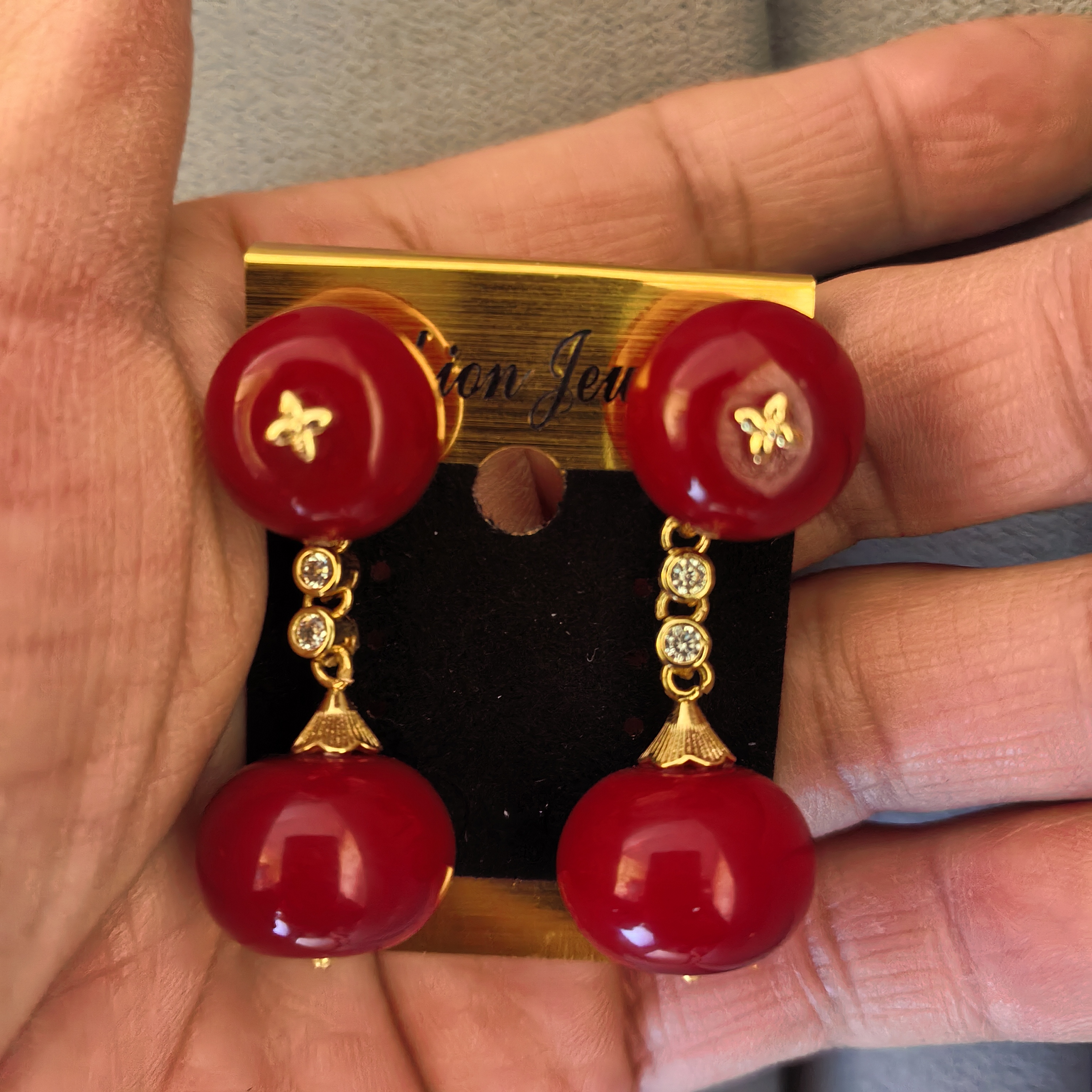 纯铜亚克力耳饰 珊瑚藏式穿搭吊坠耳环新款