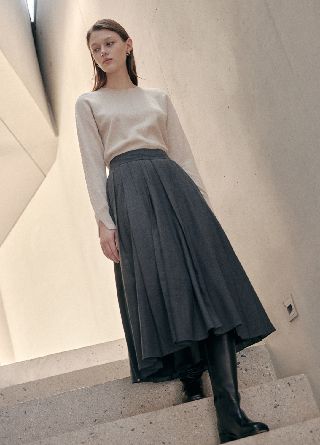 闪闪兒 元 MICHA*A【SK171】}纯色高腰百褶裙半身裙55040