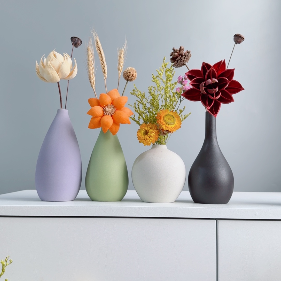 摆件陶瓷花瓶摆件含花总高约20-30cm