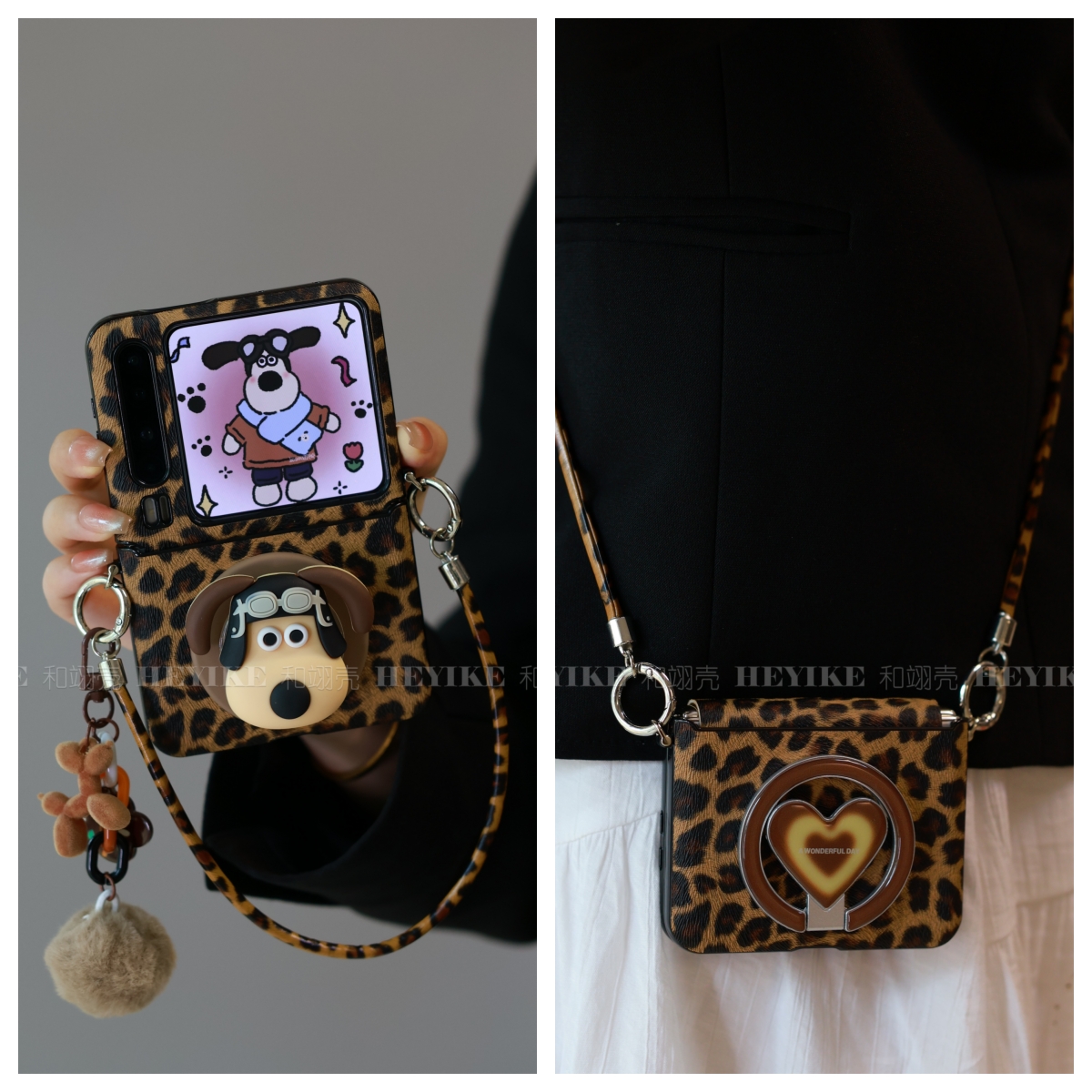 秋季豹纹掌门狗适用华为purax手机壳荣耀magicvflip2斜挎pocket2