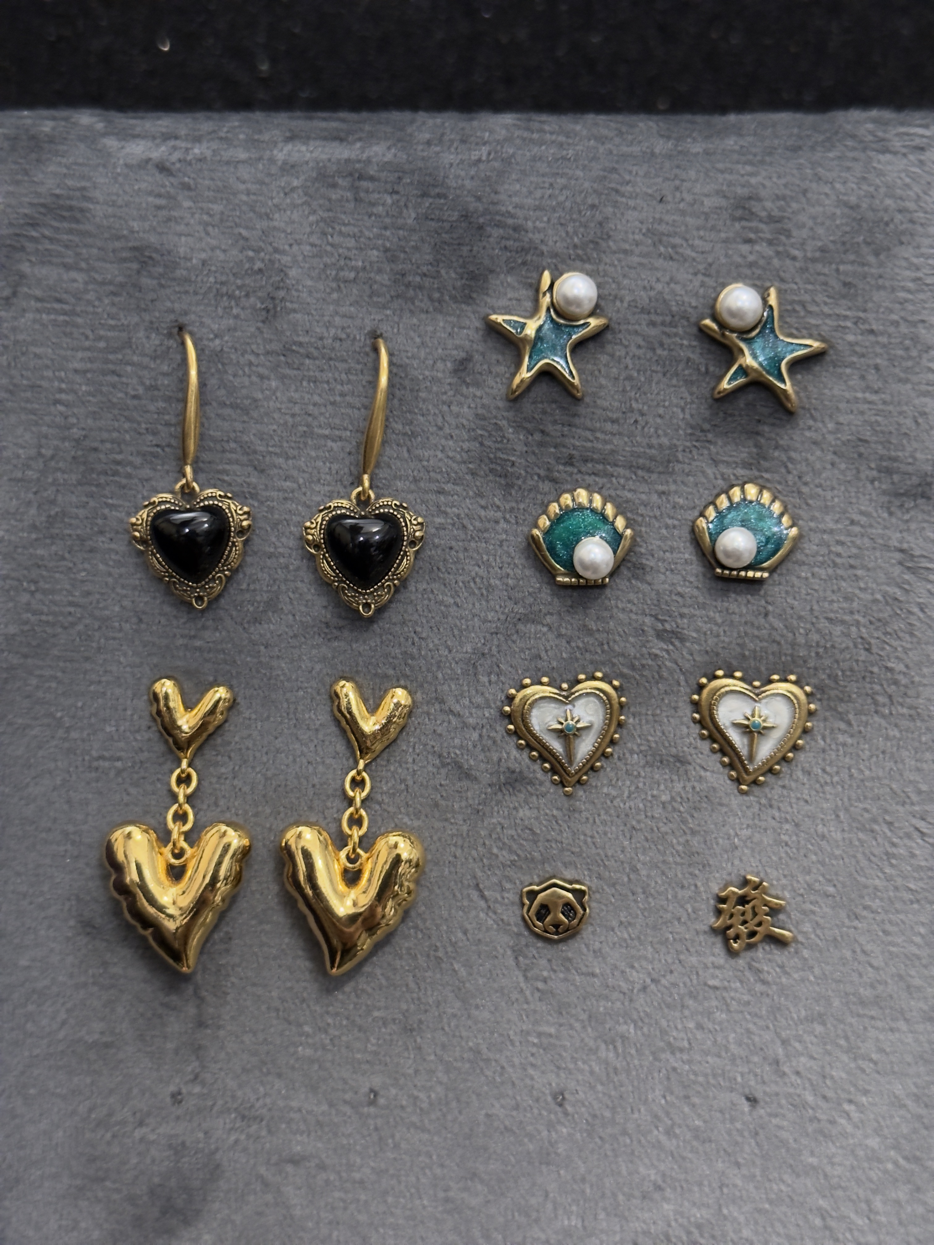 合金耳饰 复古耳钉黑桃心耳环熊猫耳饰爱心耳钉