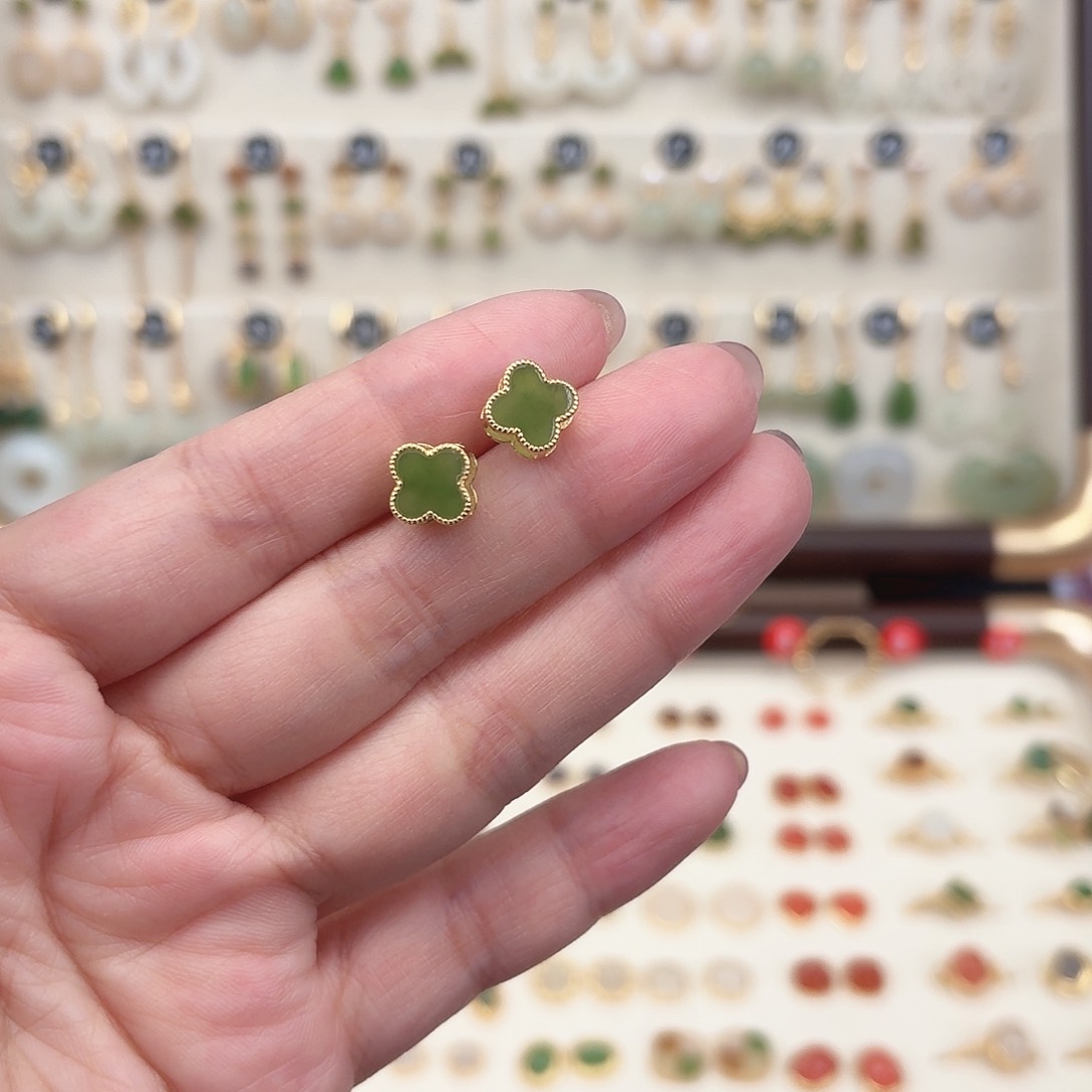 银S925镶嵌和田玉耳饰