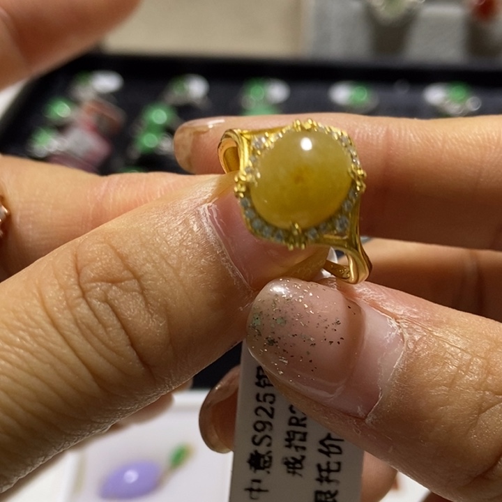翡翠戒指银S925镶嵌戒指