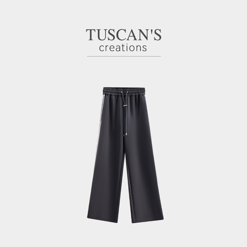 TUSCAN'S CREATIONS潮流百搭夏季休闲透气条纹直筒裤时代双鱼女装