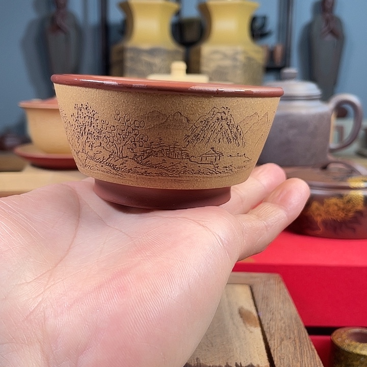 紫砂茶杯紫砂山水杯微瑕