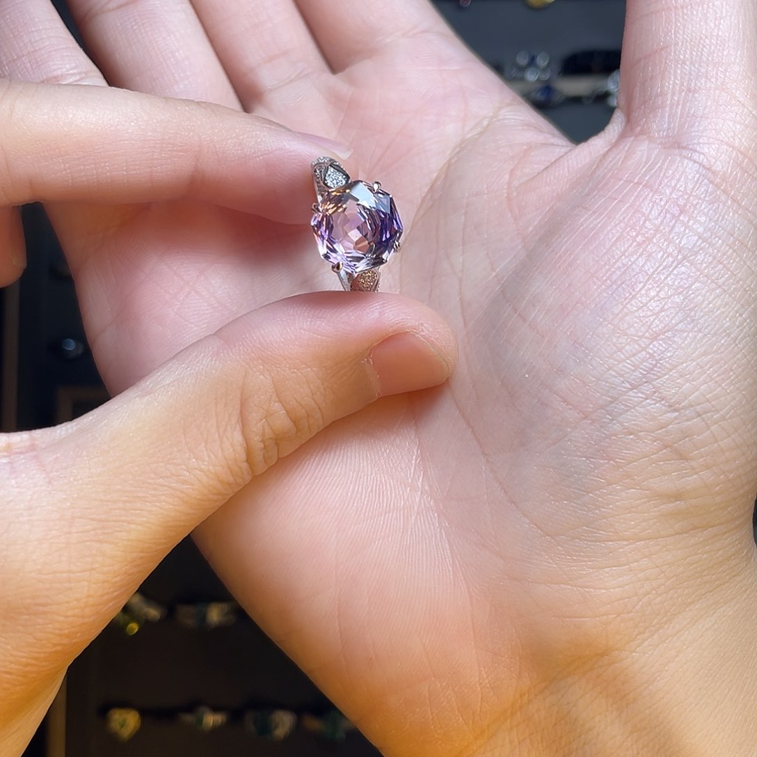 水晶戒指银S925镶嵌紫黄晶