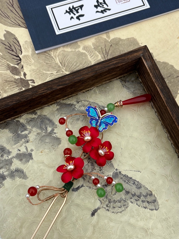 清旖 原创手作 非遗绒花 梅花 古风汉服旗袍发饰