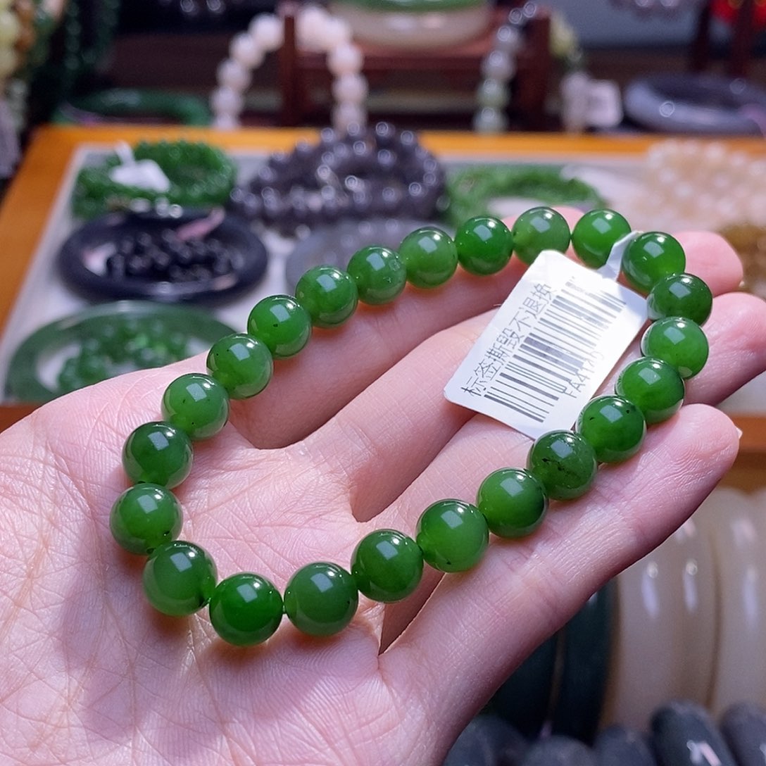 和田玉未镶嵌碧玉阳绿手串8MM