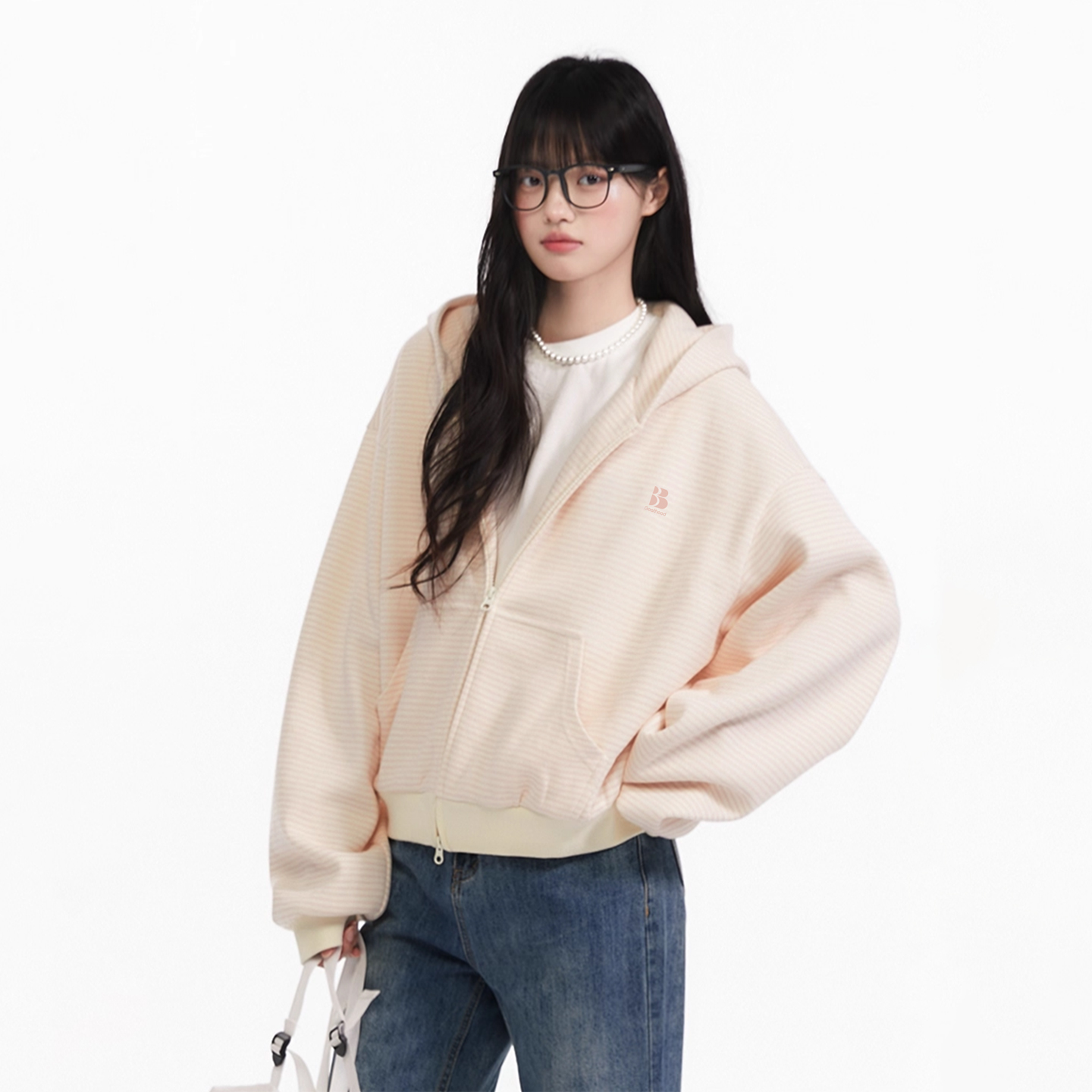 小恶魔双C秋季韩系氛围感宽松条纹开衫连帽卫衣女休闲长袖外套