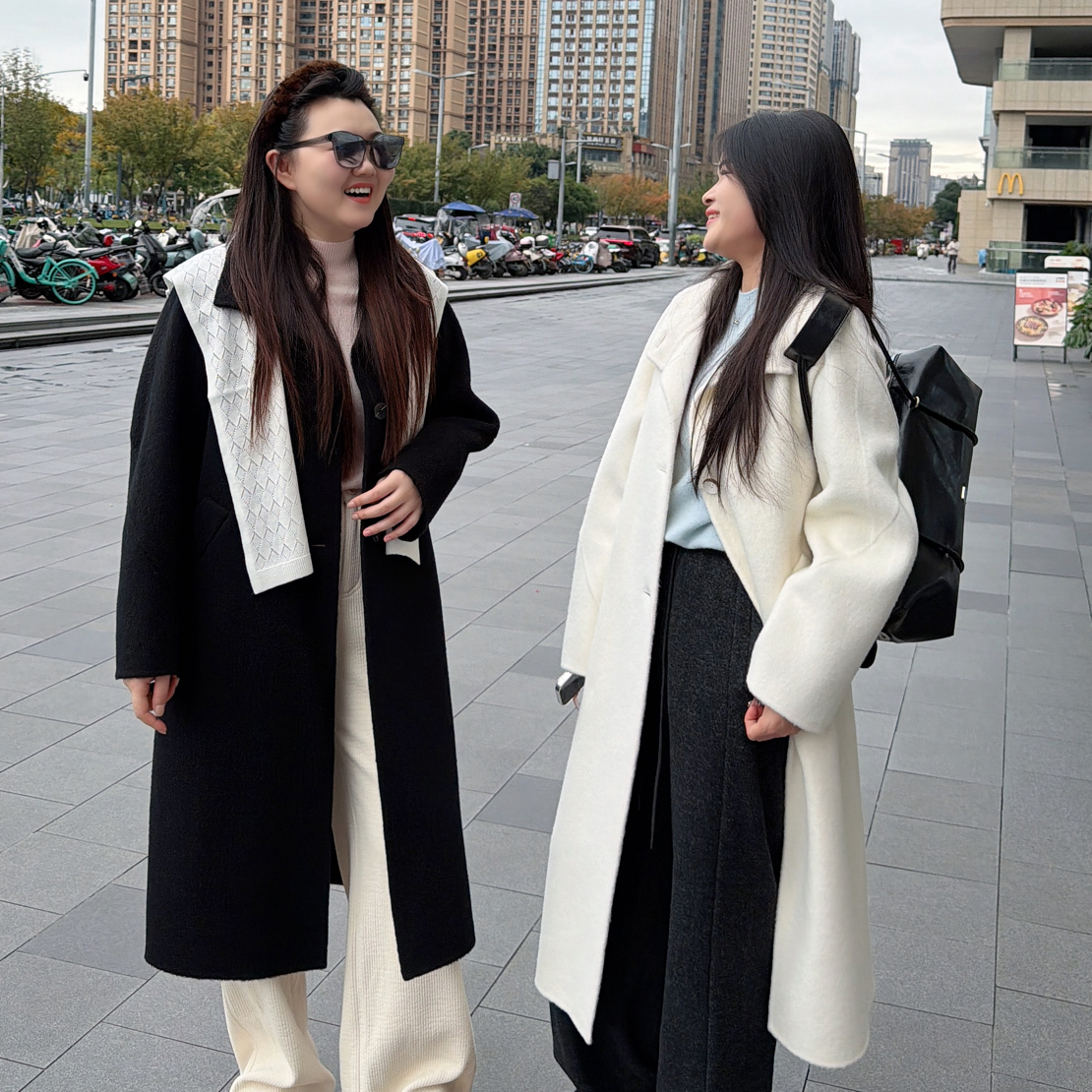 秋冬日系宽松极简设计甜美风长款H型大衣0971