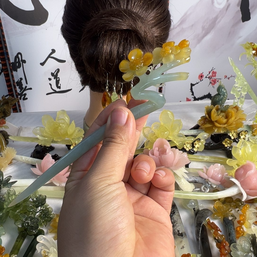 定制蛇纹石玉毛货发饰