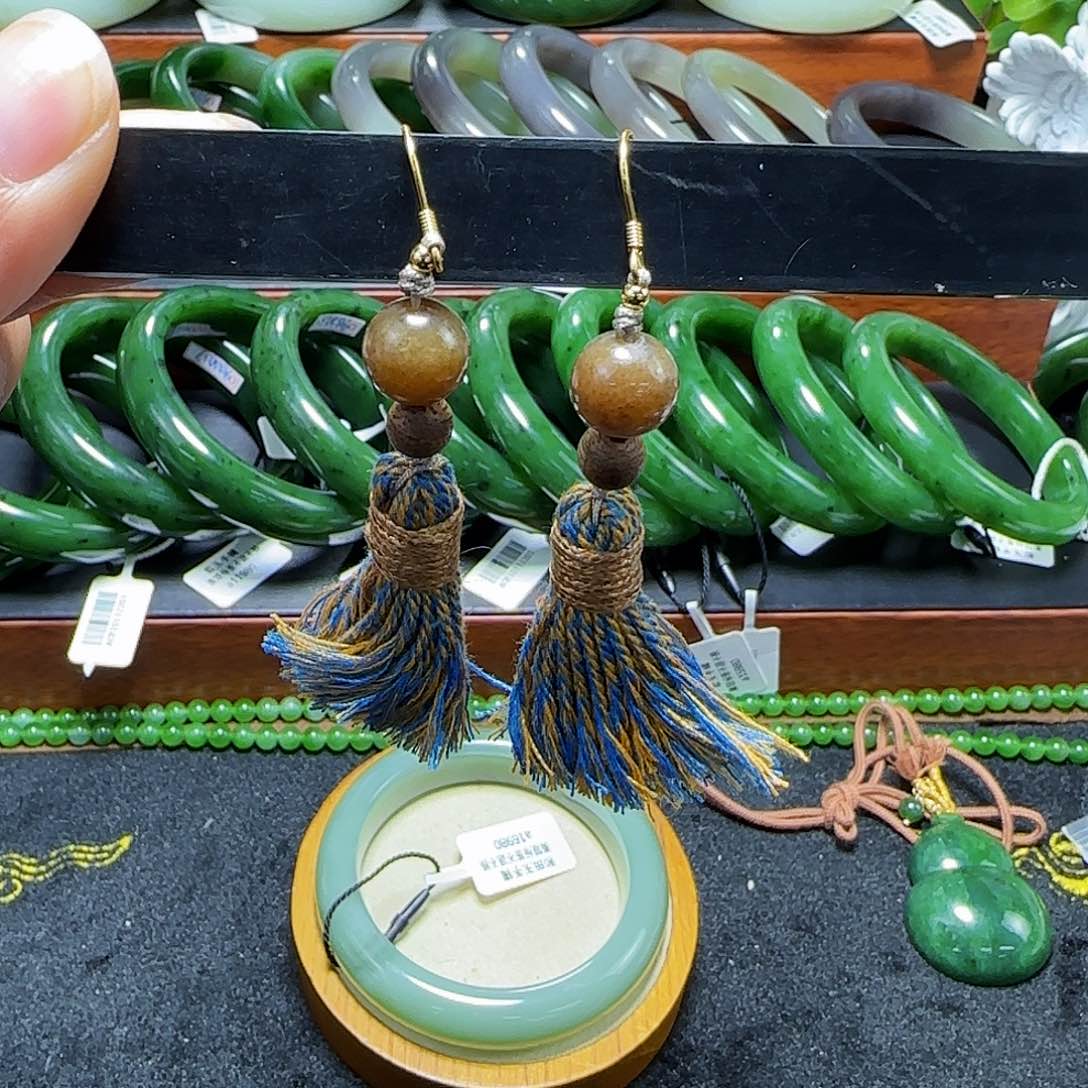 银S925镶嵌和田玉耳饰