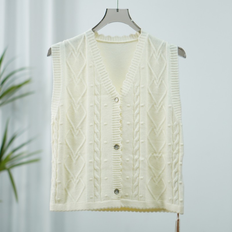 【诗M】Z523-5  女装简约立体组织拼接针织马夹米色2559695