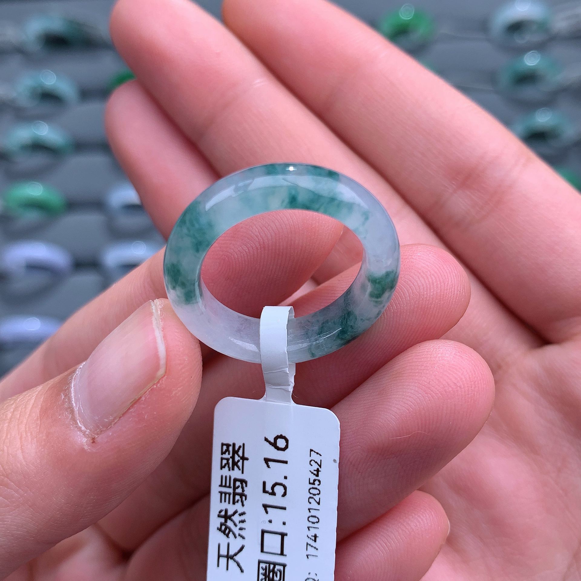 天然缅甸A货翡翠戒指15-16圈口05427